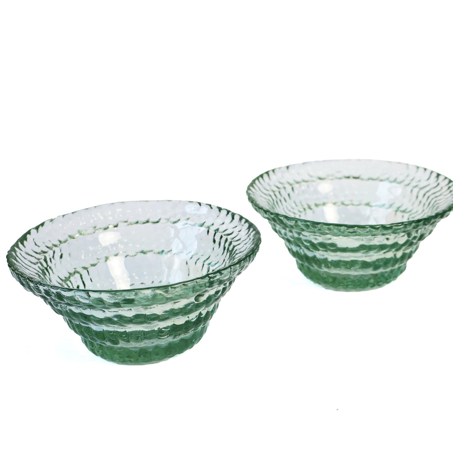 Vintage Textural Aqua Glass Bowls - Set of Two
