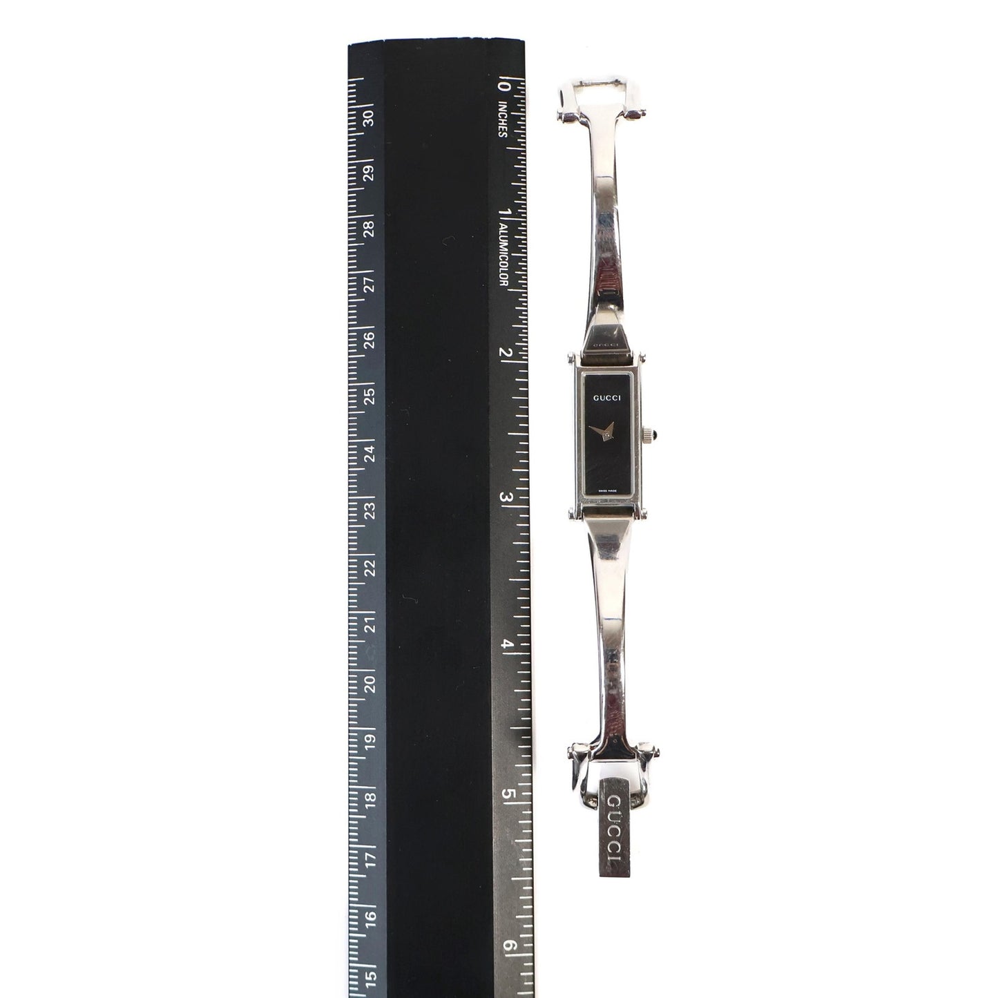 Vintage Silver 1500L Bangle Watch with Black Face | GUCCI