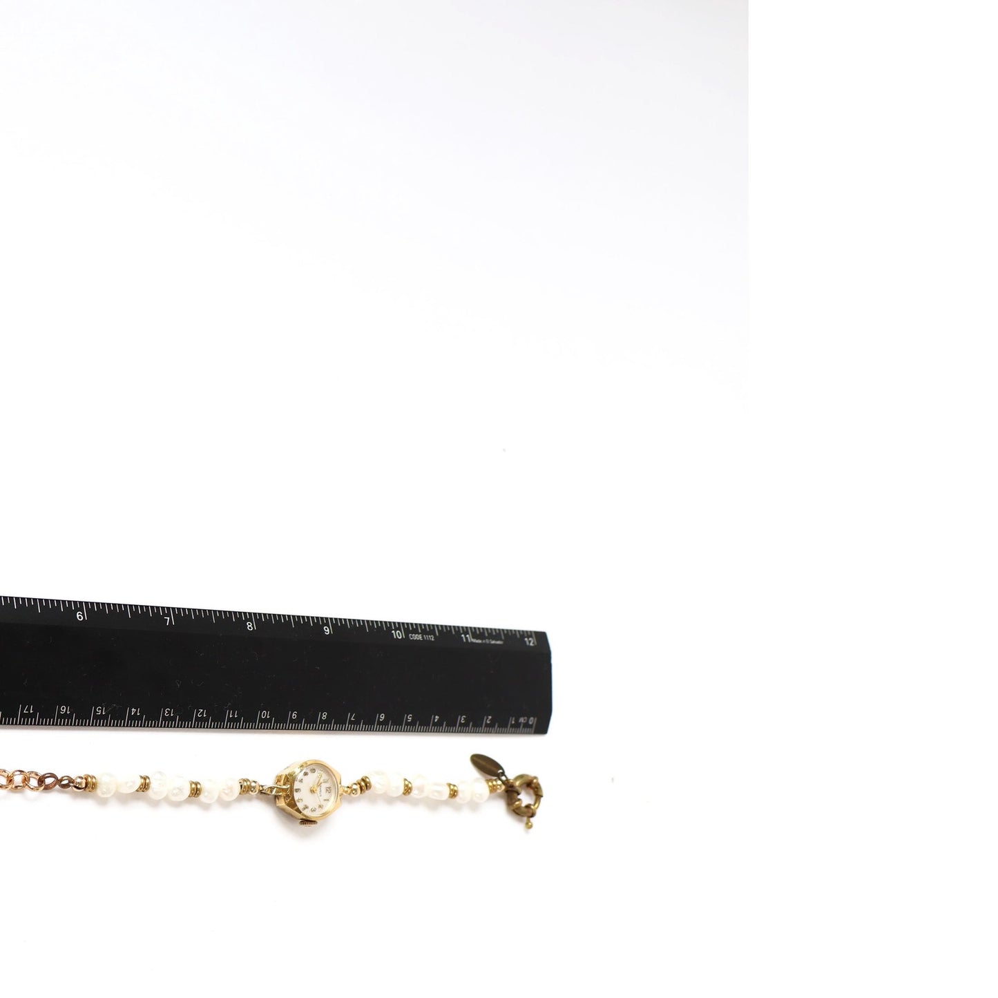 Reworked Freshwater Pearl and Gold Bracelet with Vintage Watch Face (Nonworking) | BENRUS