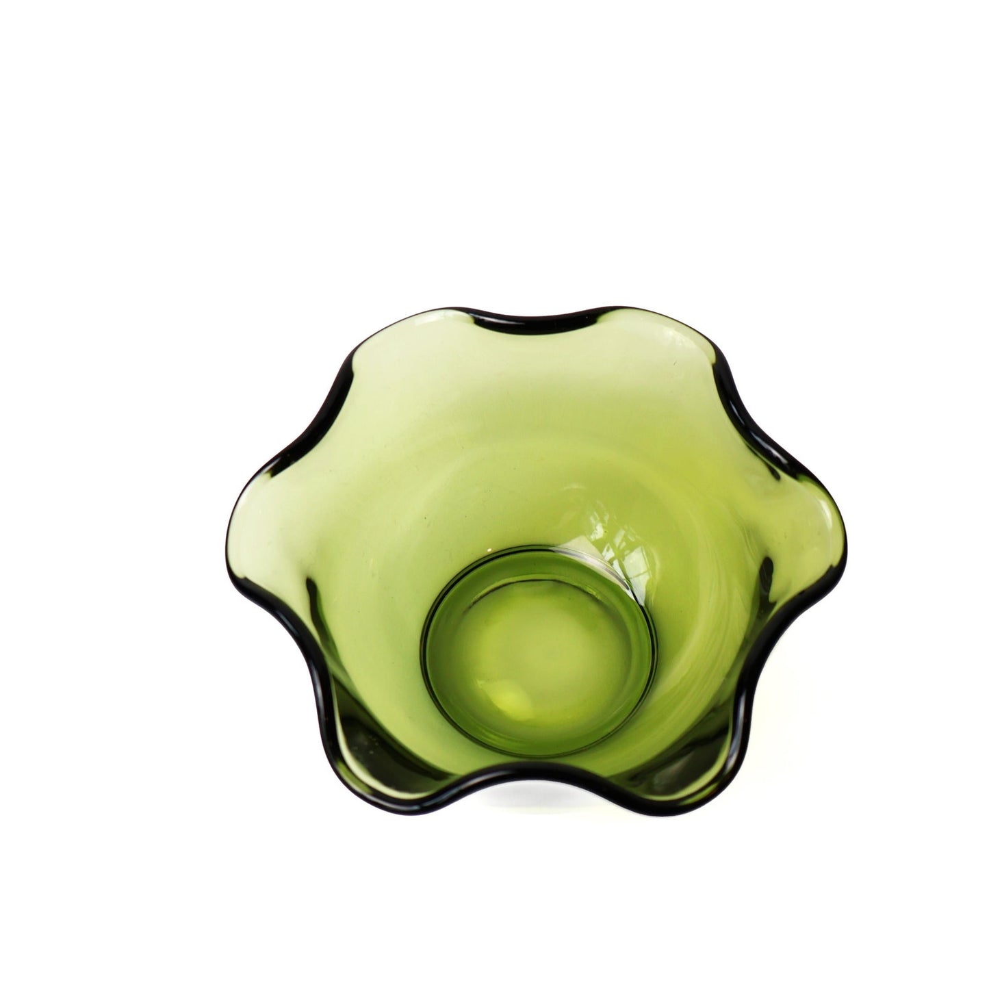 Vintage Green Glass Ring Dish | Lettuce Edge Design Decorative Bowl