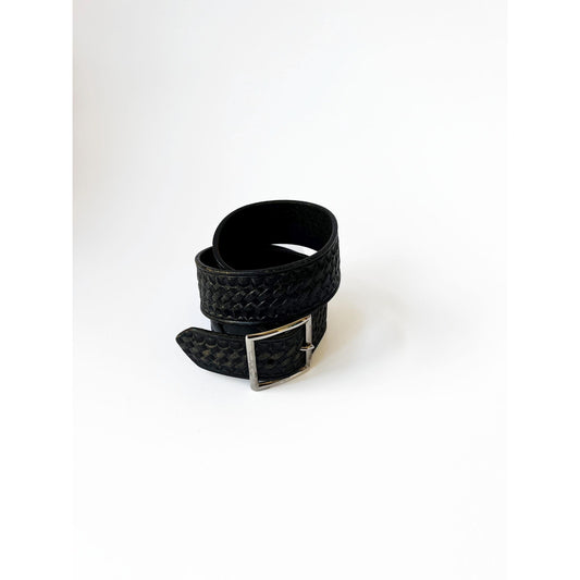 Vintage Black Genuine Leather Texture Embossed Belt