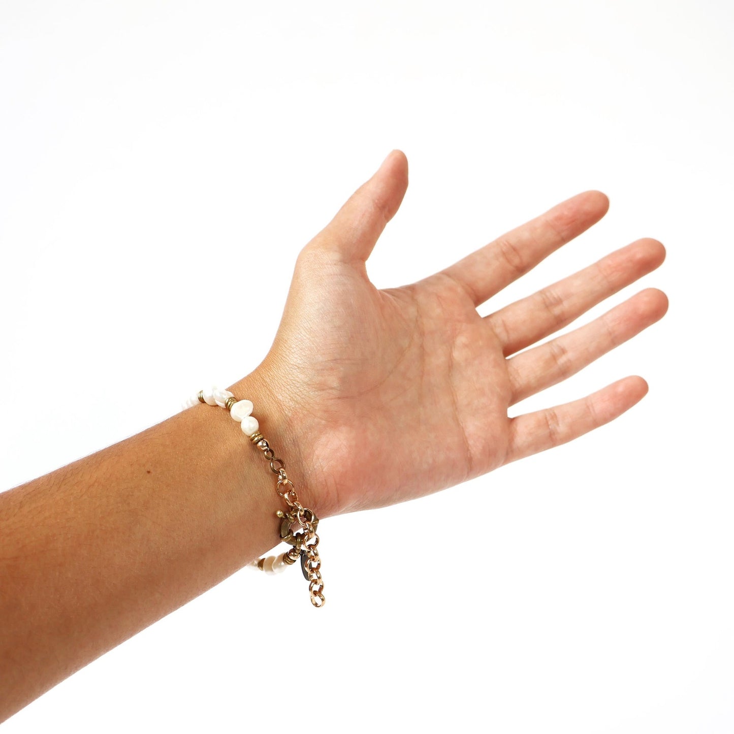 Reworked Freshwater Pearl and Gold Bracelet with Vintage Watch Face (Nonworking) | BENRUS