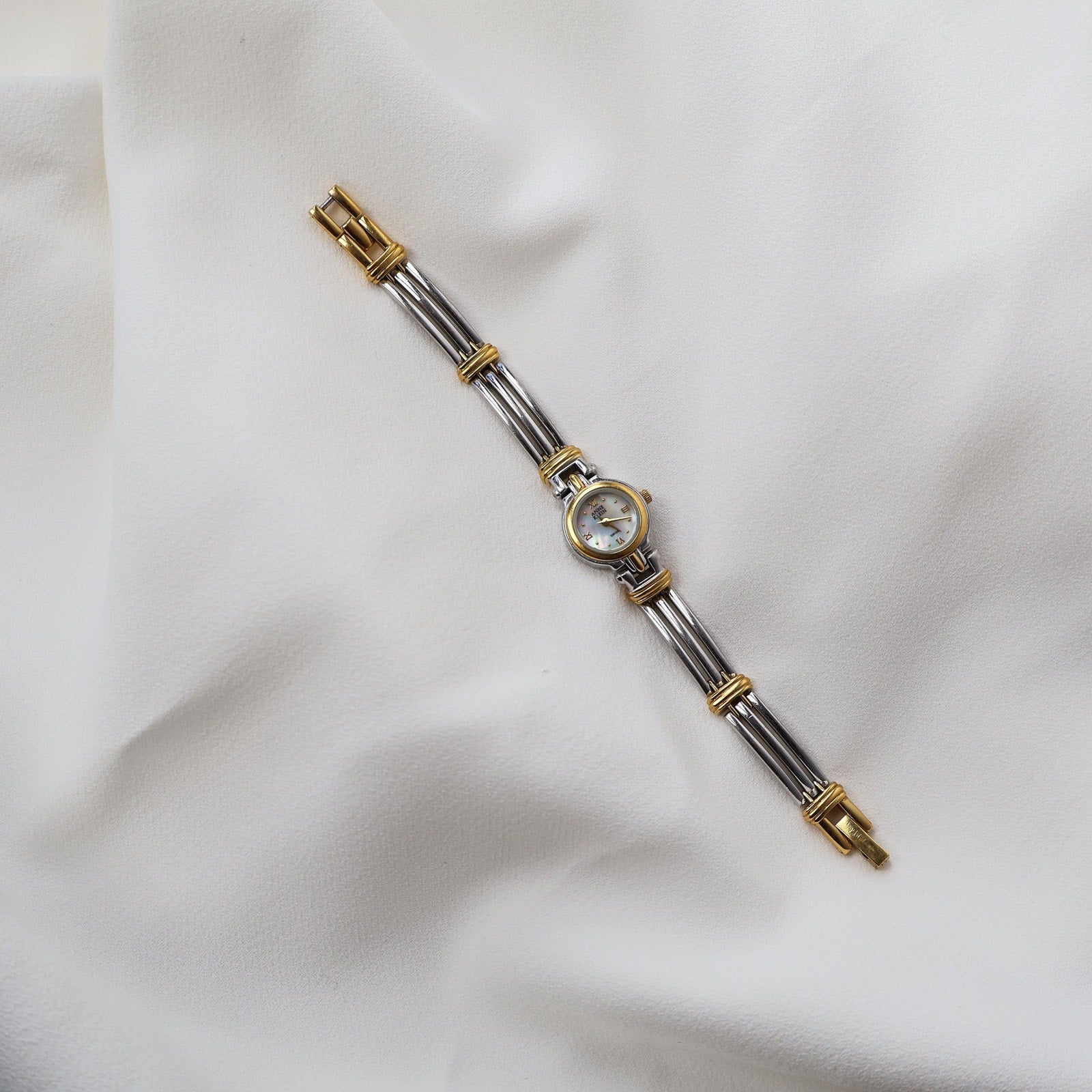 Vintage Anne Klein Two Tone Cocktail Watch with Opal Face