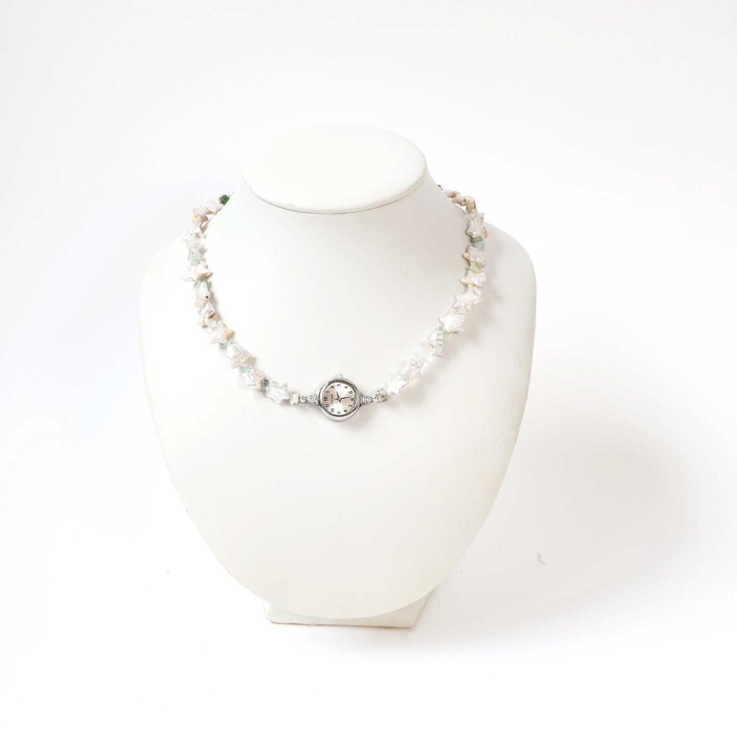 Reworked Star Pearl and Blue Crystal Choker Necklace with Vintage Watch Face (Working) | PULSAR