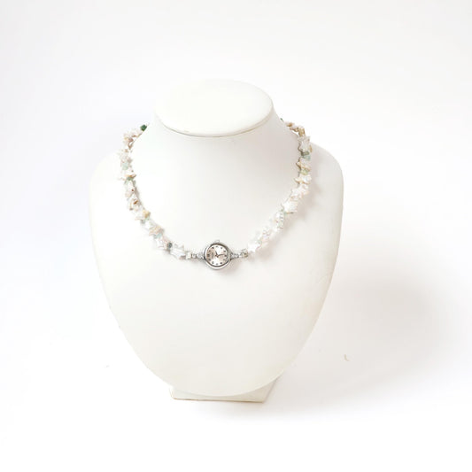 Reworked Star Pearl and Blue Crystal Choker Necklace with Vintage Watch Face (Working) | PULSAR
