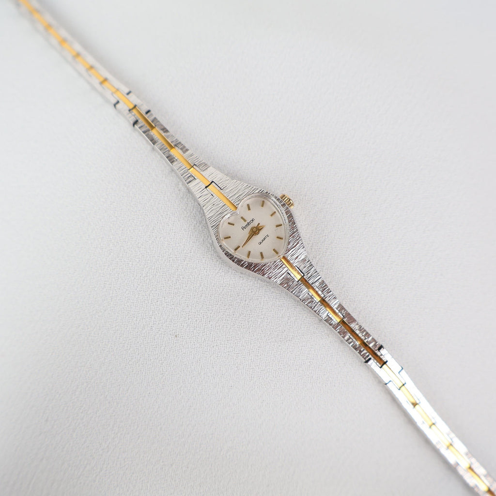 Vintage Two Tone Amitron Watch with a Heart Shaped Face