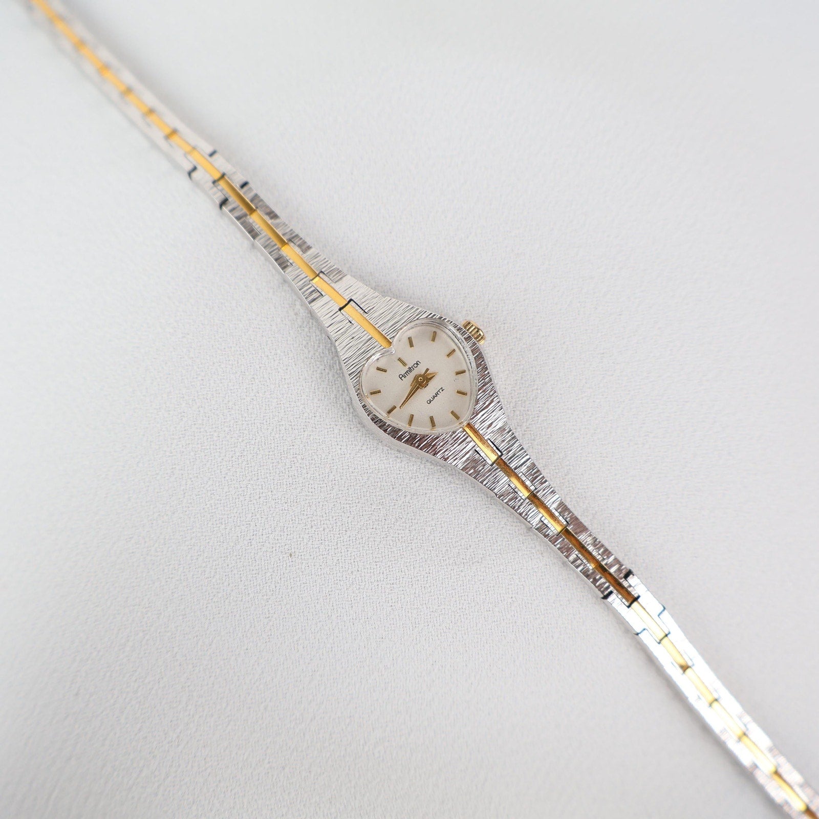 Vintage Two Tone Amitron Watch with a Heart Shaped Face