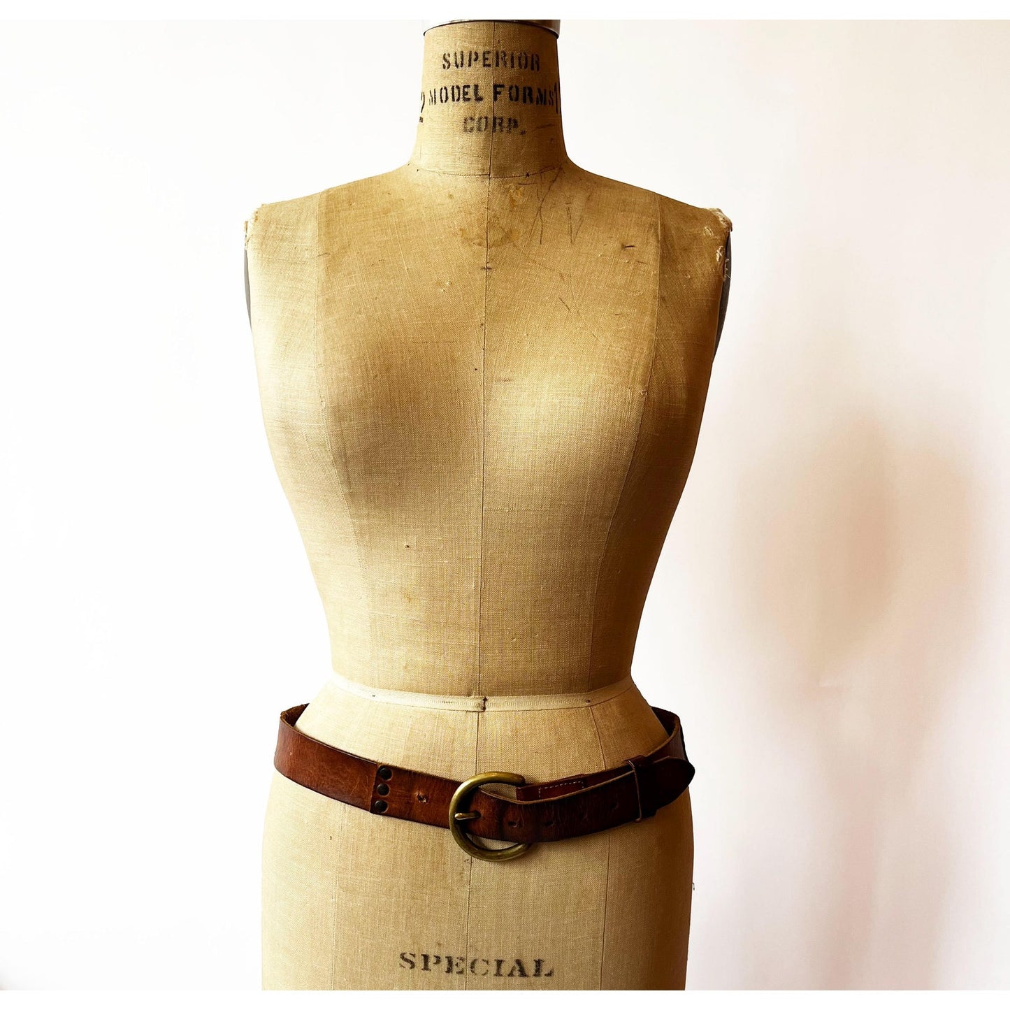 Vintage Brown Genuine Leather Belt with Gold Buckle