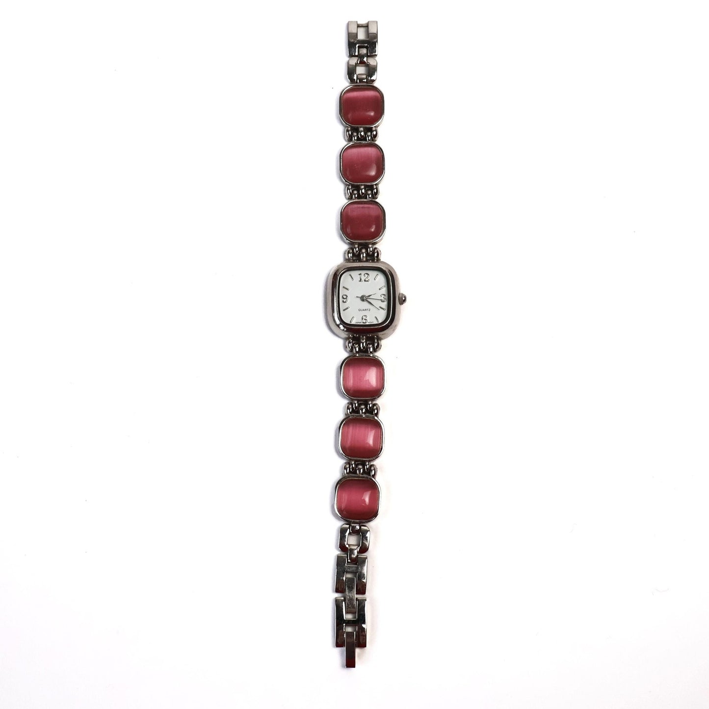Vintage Silver and Pink Watch with White Square Face | QUARTZ