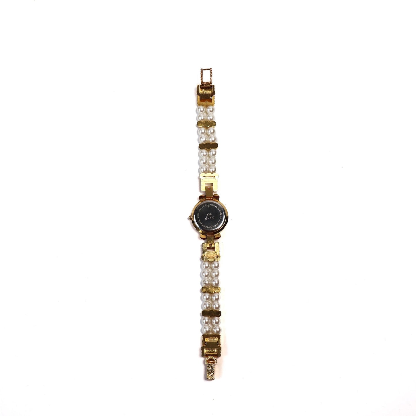 Vintage Pearl and Gold Watch with Gold Round Face | FUTURA