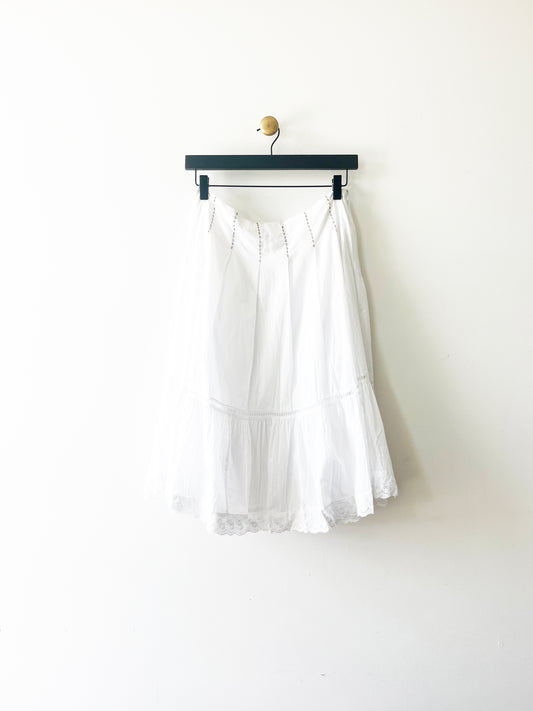 Vintage Boho White Tiered Lace Skirt