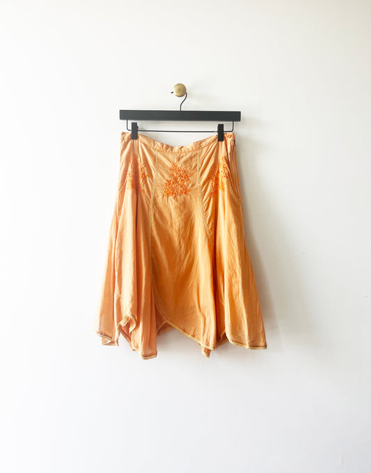 Vintage Boho Orange Floral Beaded Handkerchief Skirt