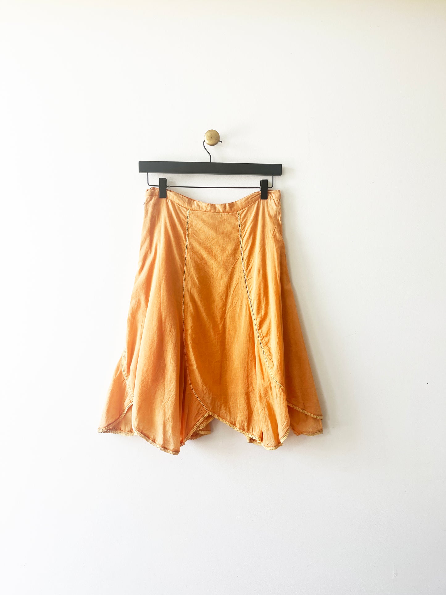 Vintage Boho Orange Floral Beaded Handkerchief Skirt