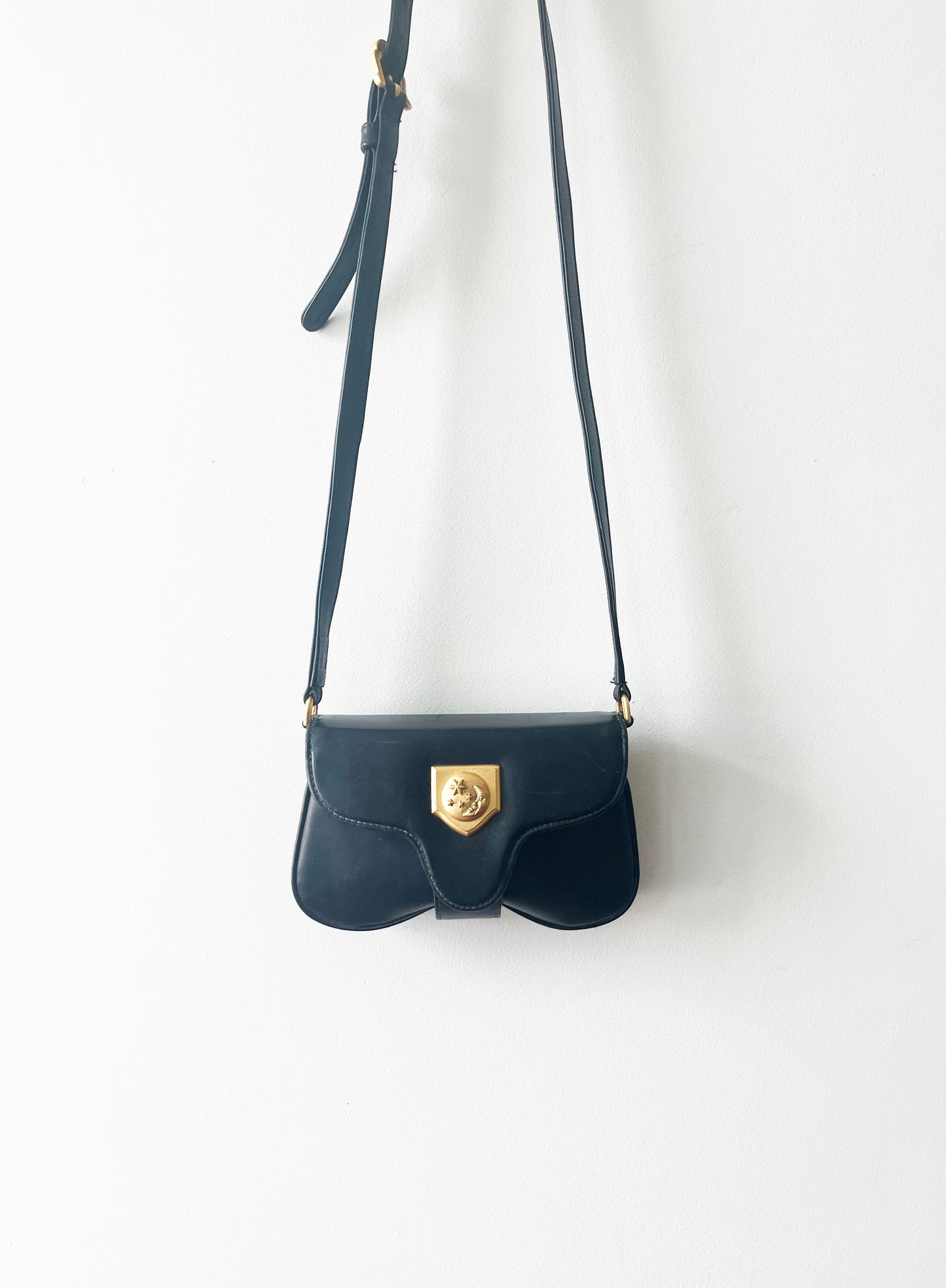 Vintage Vicenza Inc 1993 Black Leather Crossbody with Moon RARE
