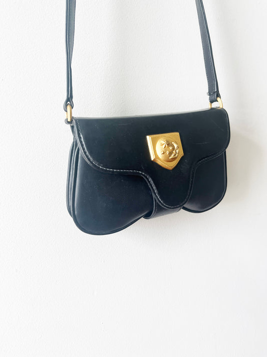 Vintage Vicenza Inc 1993 Black Leather Crossbody with Moon RARE