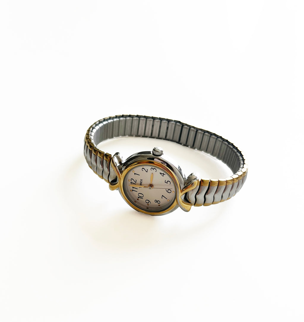 Vintage Two Tone 90s Watch w/ Stretch Band Timex