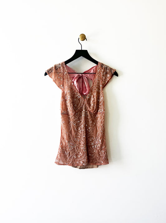 Vintage 90s Pink Beaded Boho Fairy Top