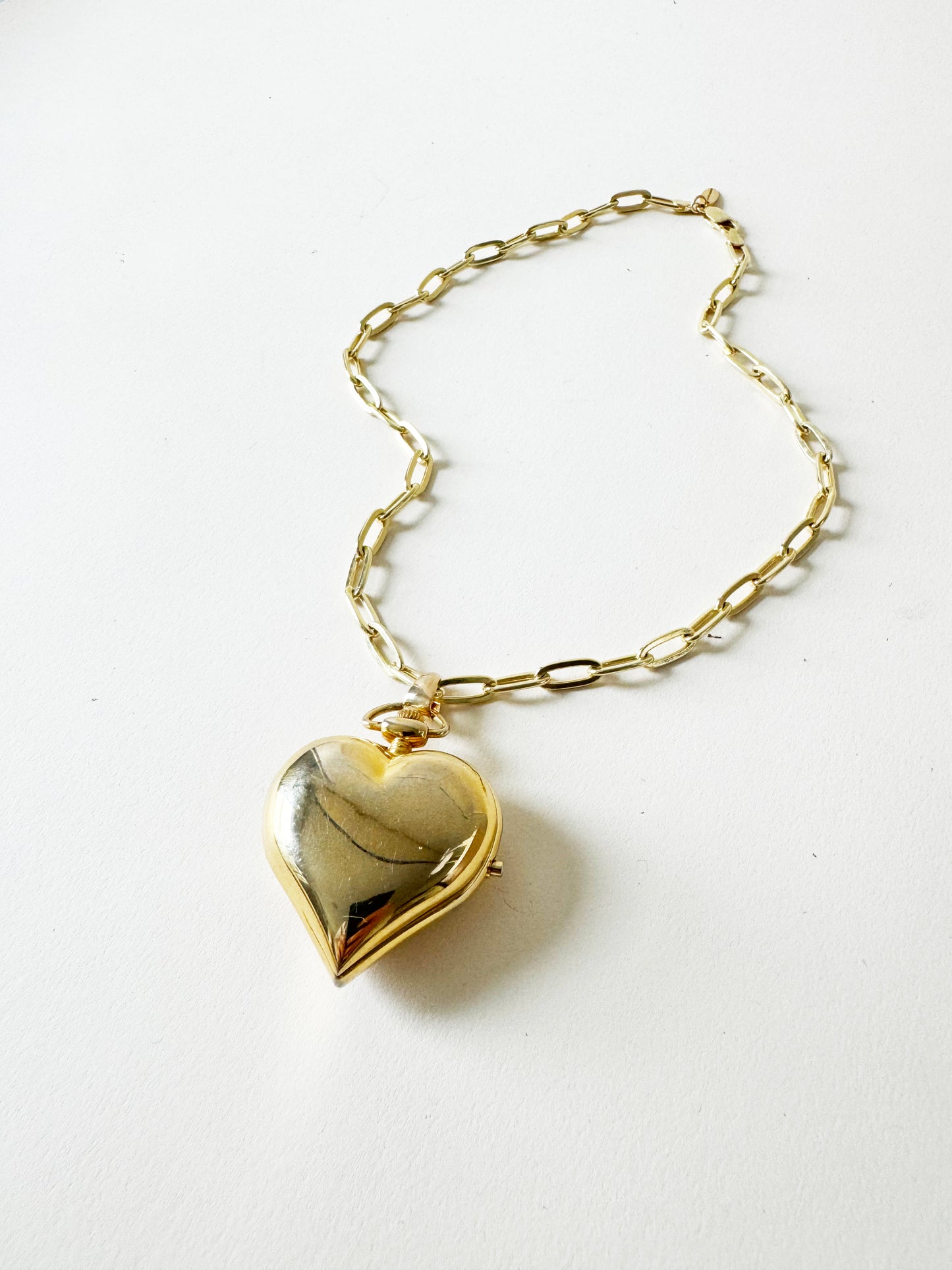 Watch Large Heart  Necklace | 925 Gold Vermeil Chain