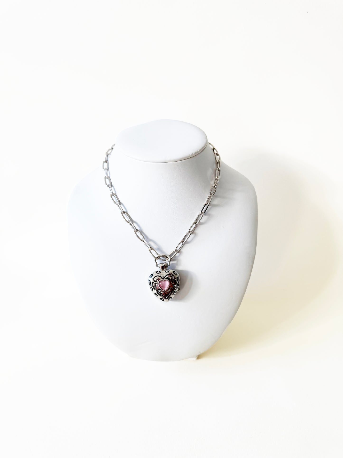 Watch Heart Necklace with Pink | 925 Silver Chain
