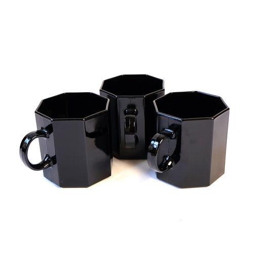 Vintage Octagonal Black Mug Set