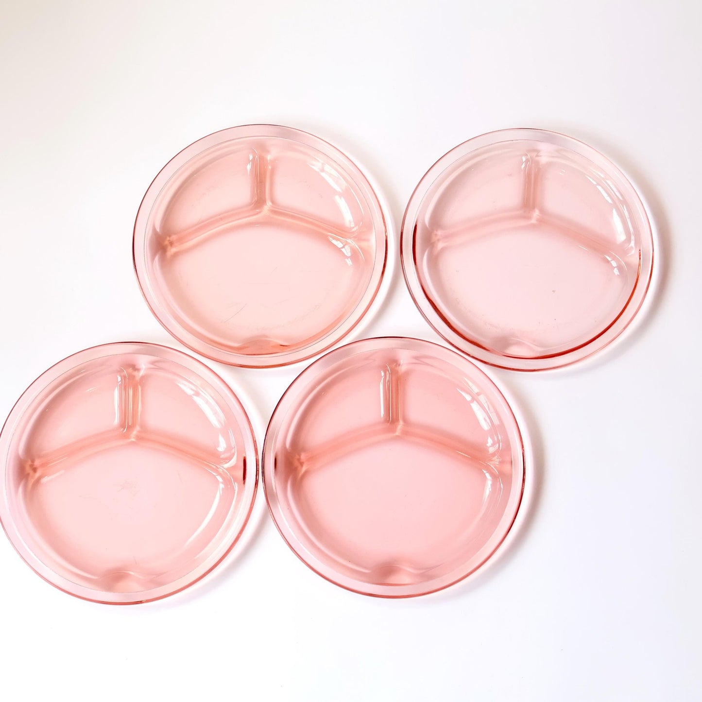 Vintage Pink Glass Plates: MCM Divided Platters, Set of 4