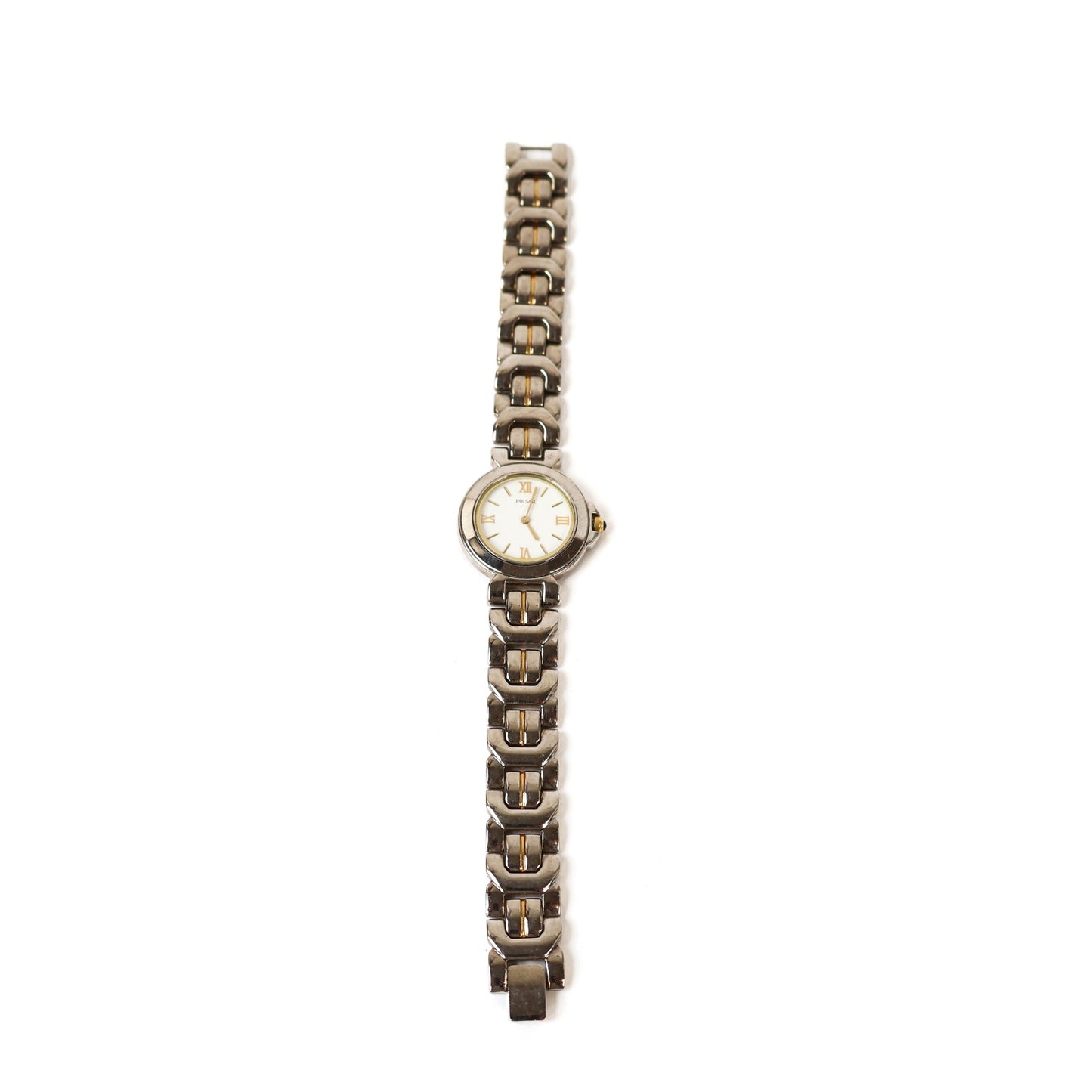 Vintage Two Toned Watch with White Round Face | PULSAR
