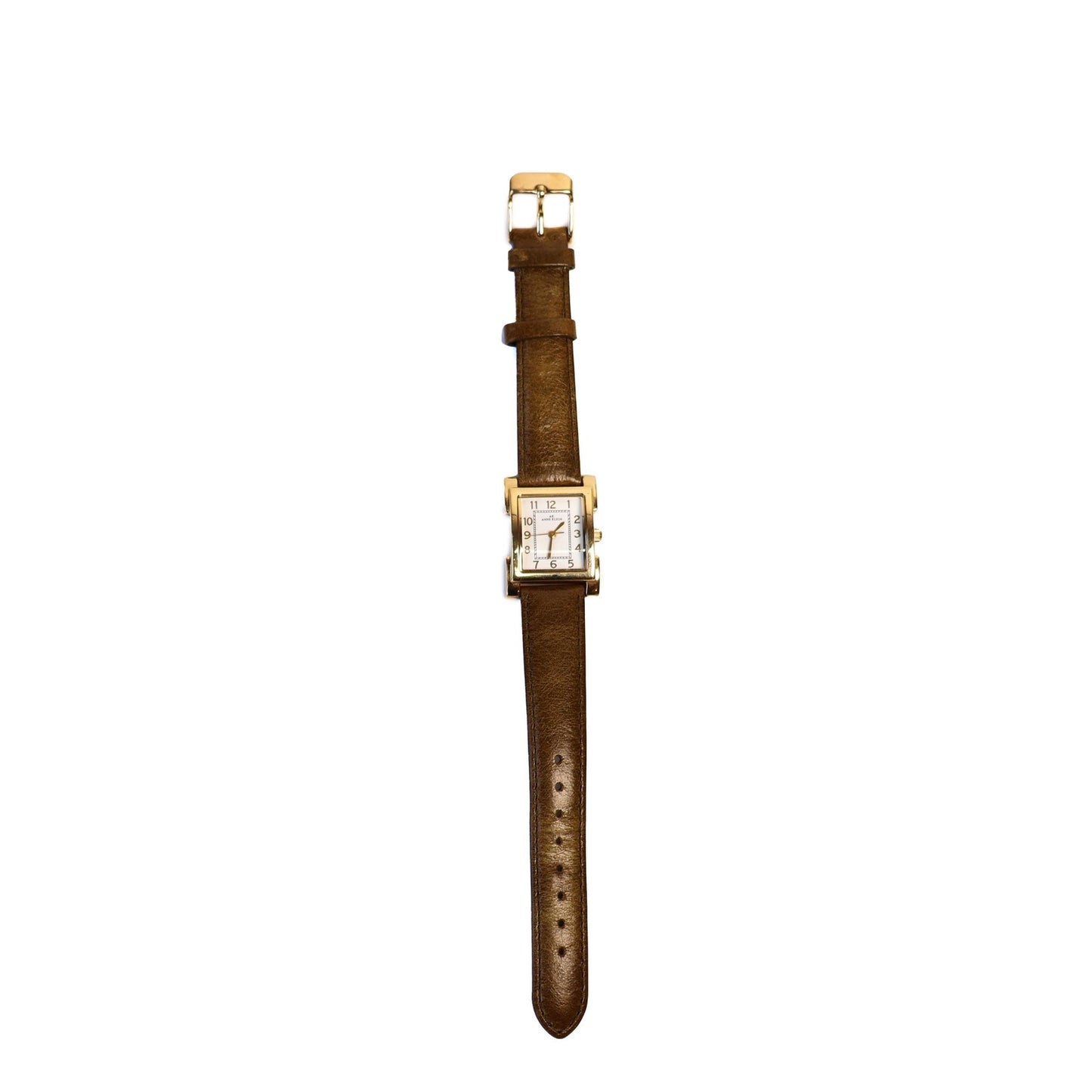 Vintage Gold Tone White Square Face Watch with Leather Band | ANNE KLEIN