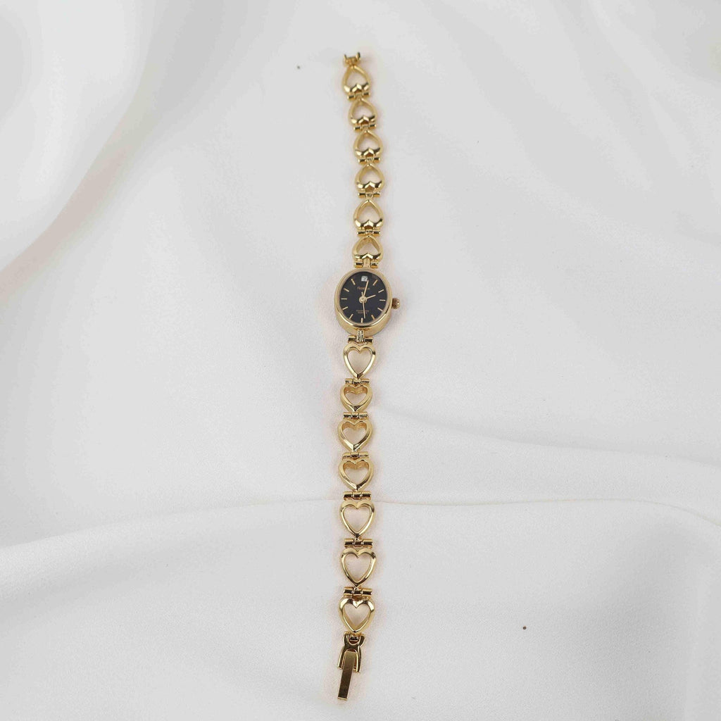 Vintage Armitron Oval Face Watch – Gold Tone Heart Bracelet (Working Battery)
