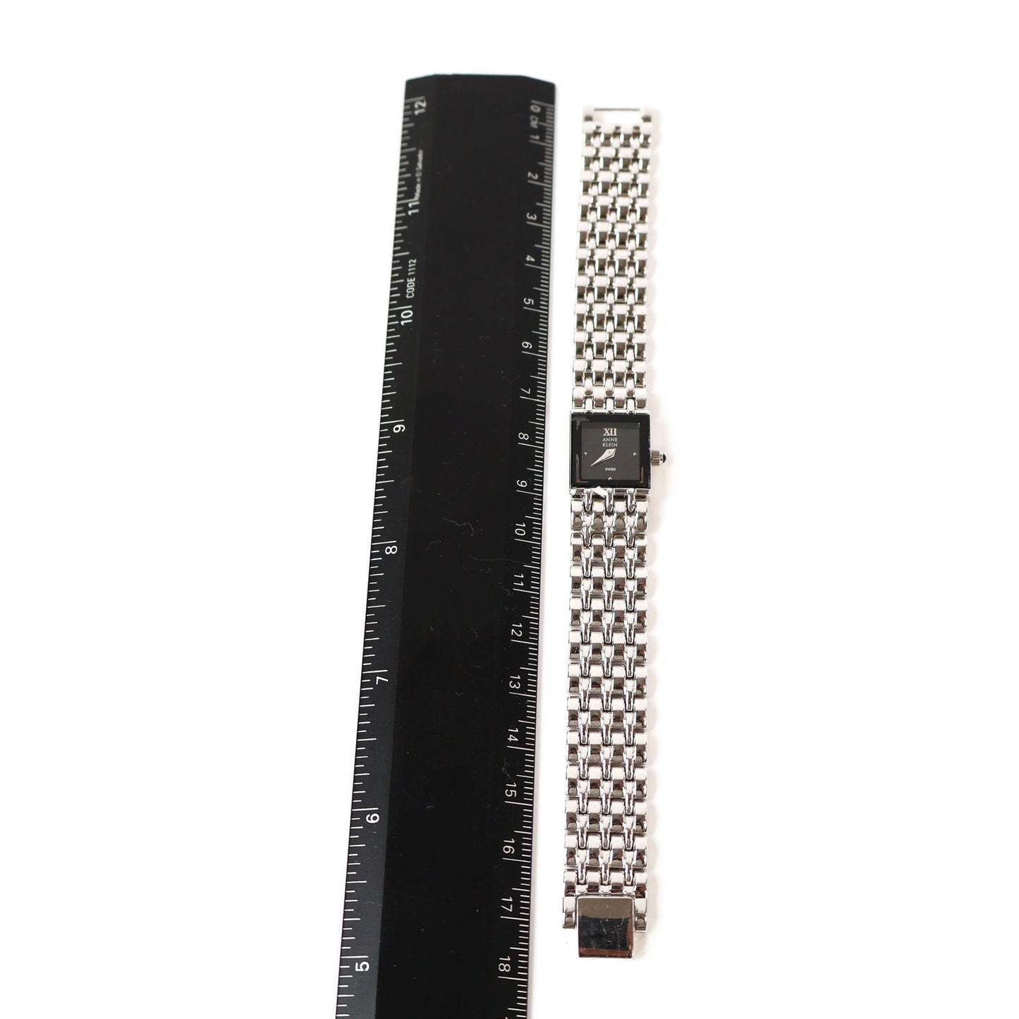 Vintage Silver Watch with Black Square Face | ANNE KLEIN