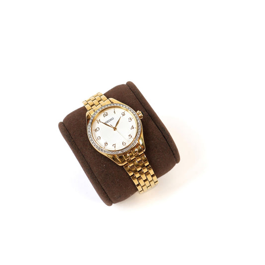 Vintage Gold Watch with White Round Face | SEIKO