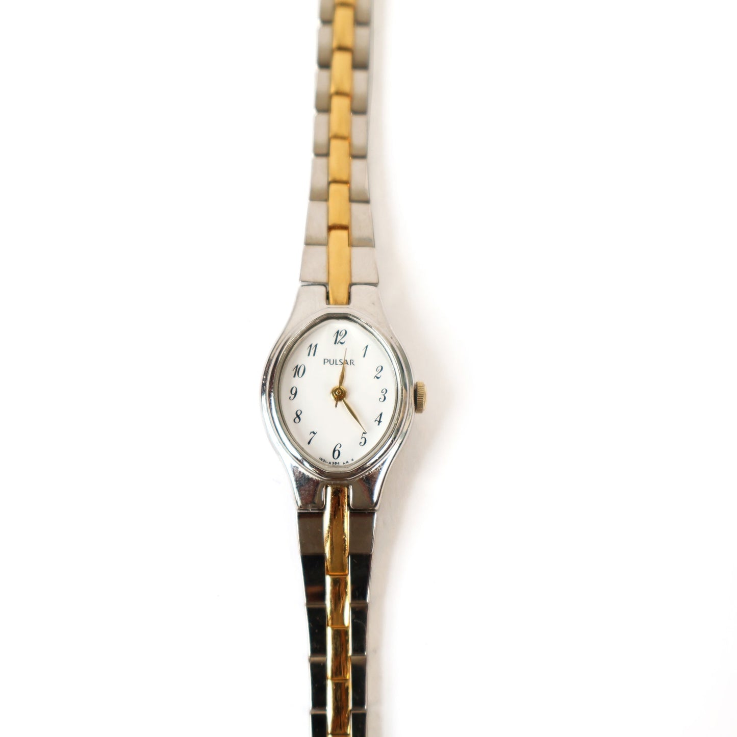 Vintage Two-Toned Watch with White Oval Face | PULSAR
