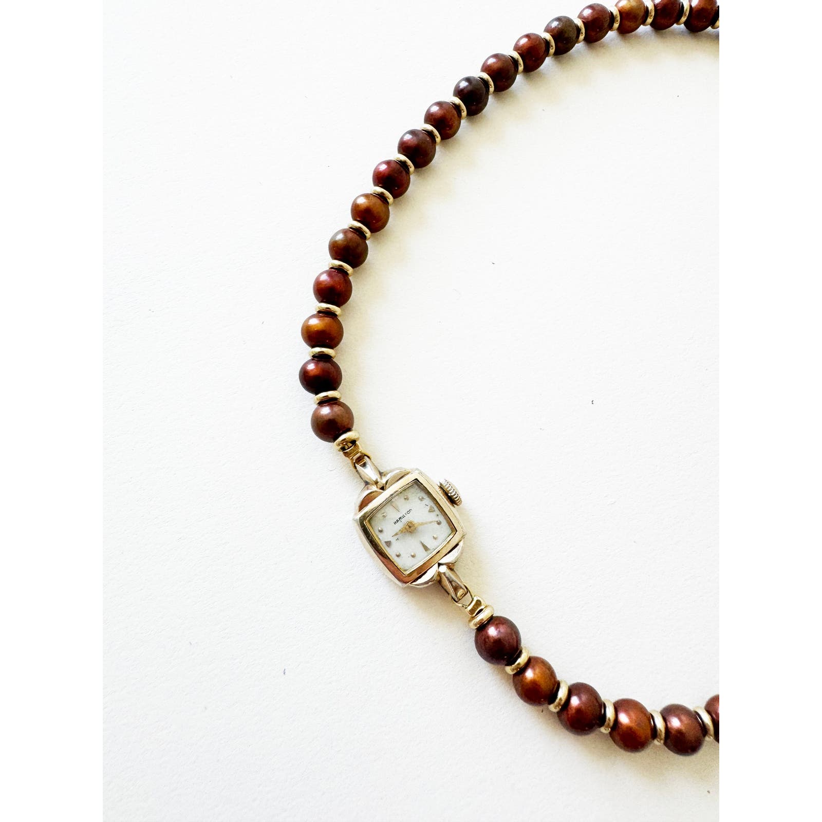 Watch Necklace | Vintage One of a Kind Purple Pearl Watch Choker 10K Gold Face