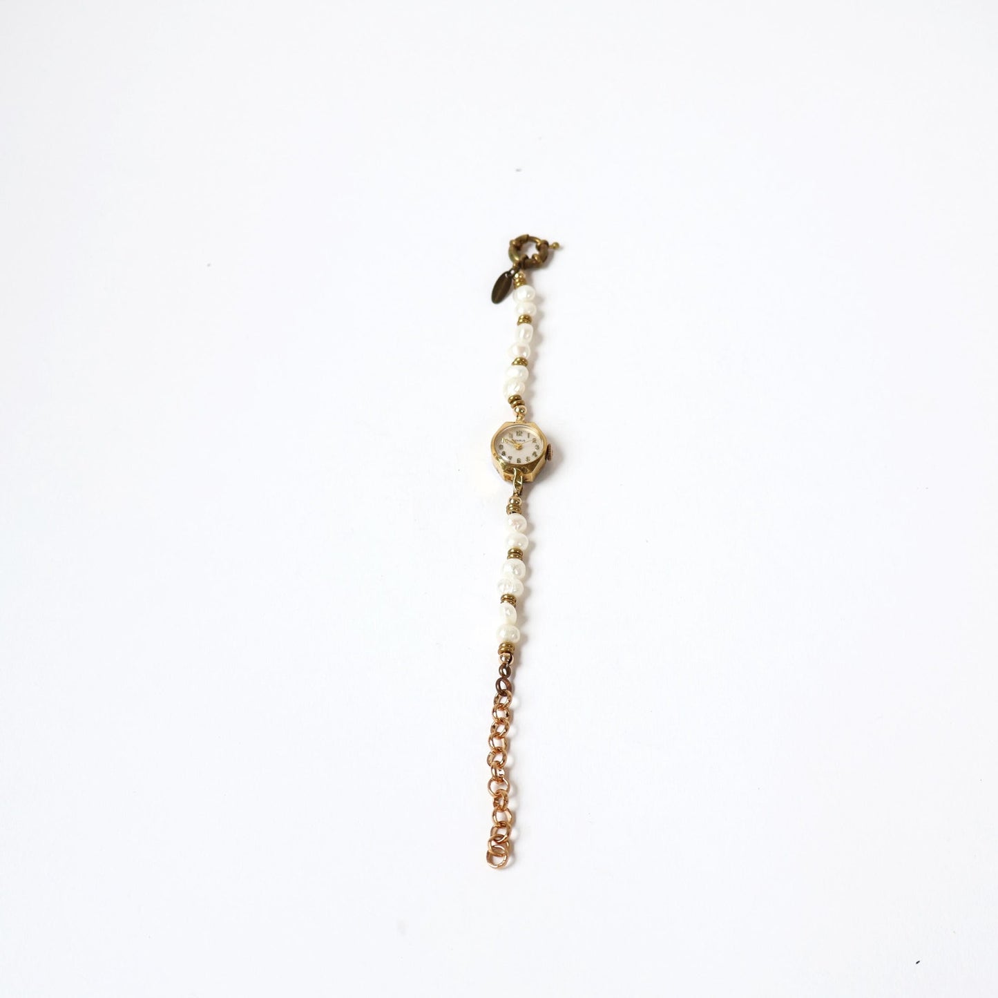 Reworked Freshwater Pearl and Gold Bracelet with Vintage Watch Face (Nonworking) | BENRUS