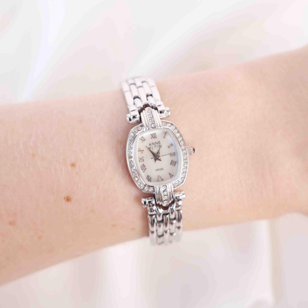 Vintage Anne Klein Watch with a Bedazzled Face - Silver Bracelet (Working Battery)