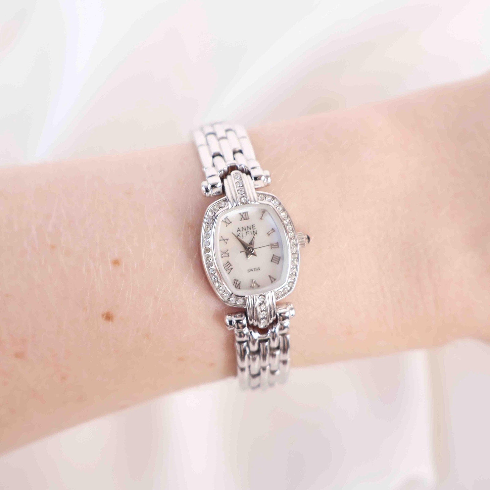 Vintage Anne Klein Watch with a Bedazzled Face - Silver Bracelet (Working Battery)