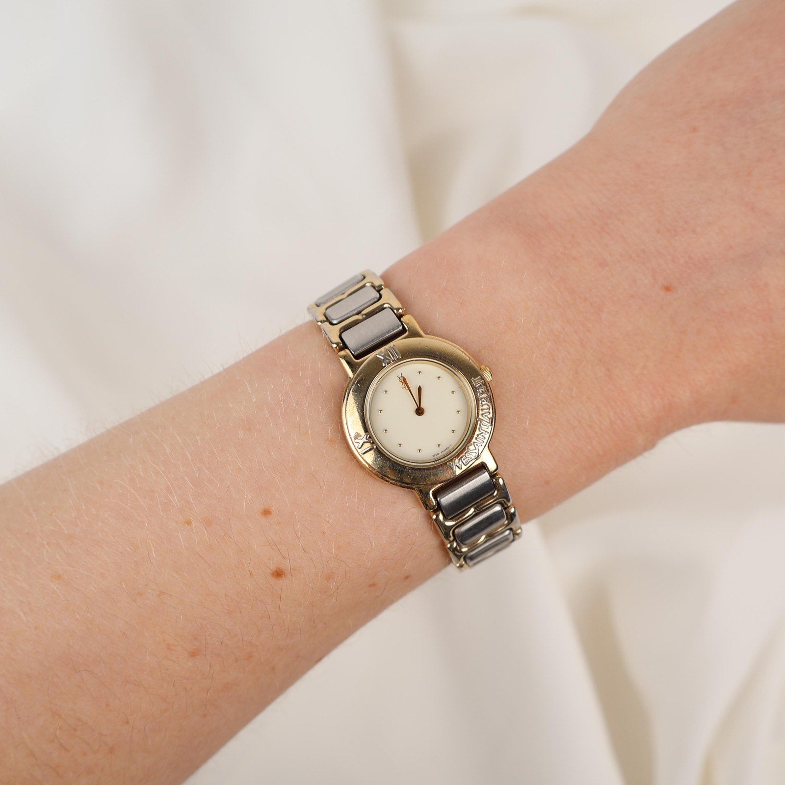 Stunning Two Tone Vintage YSL Watch with White Face