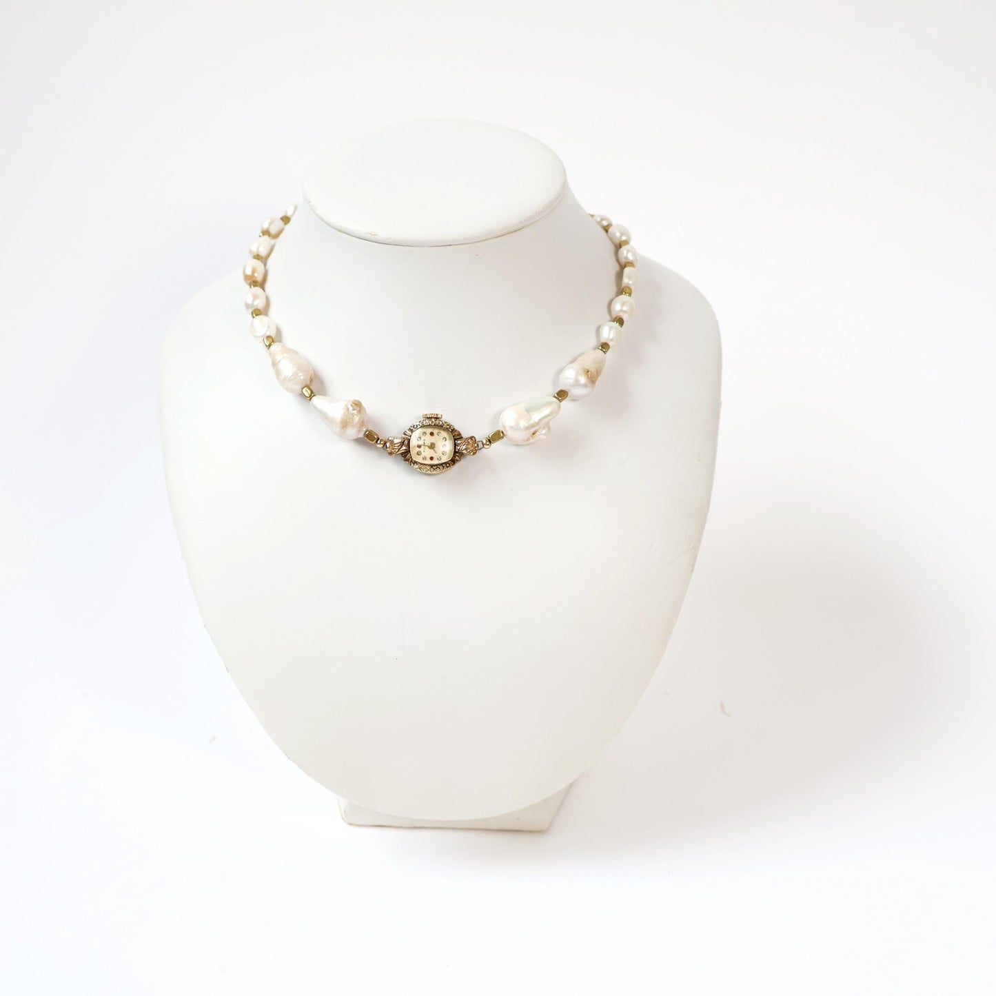 Reworked Gold and Pearl Choker Necklace with Vintage Watch Face (Nonworking) | PICARD