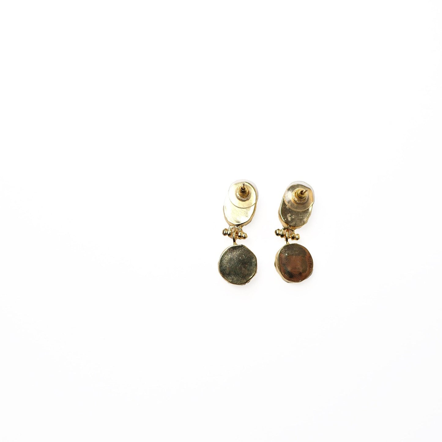 Eclectic Inventory Gold Toned Natural Stone Drop Earrings | Emerald and Pearl Style