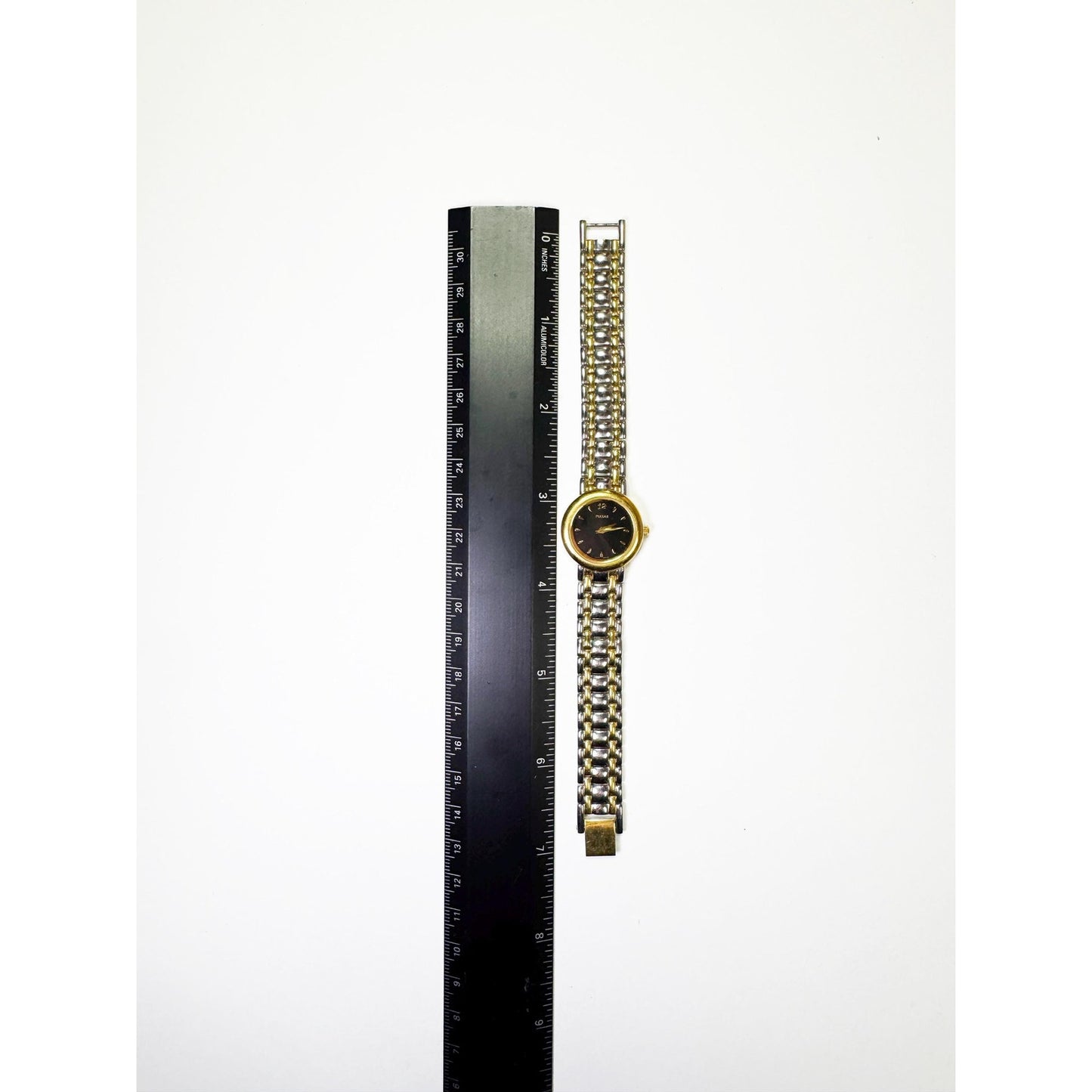 Vintage Two Tone Watch with Black Face | Pulsar