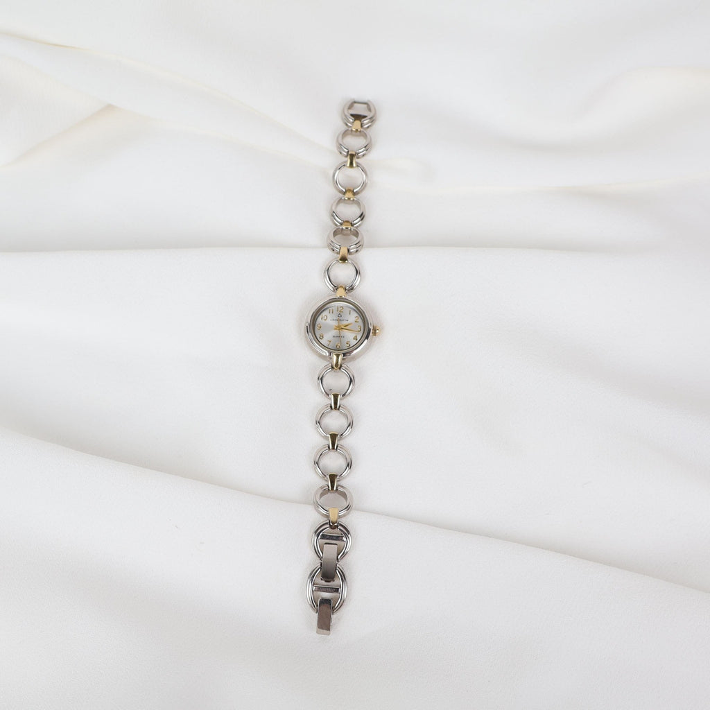 Vintage Two Tone Liz Claiborne Watch with a Round Face and Chain Look