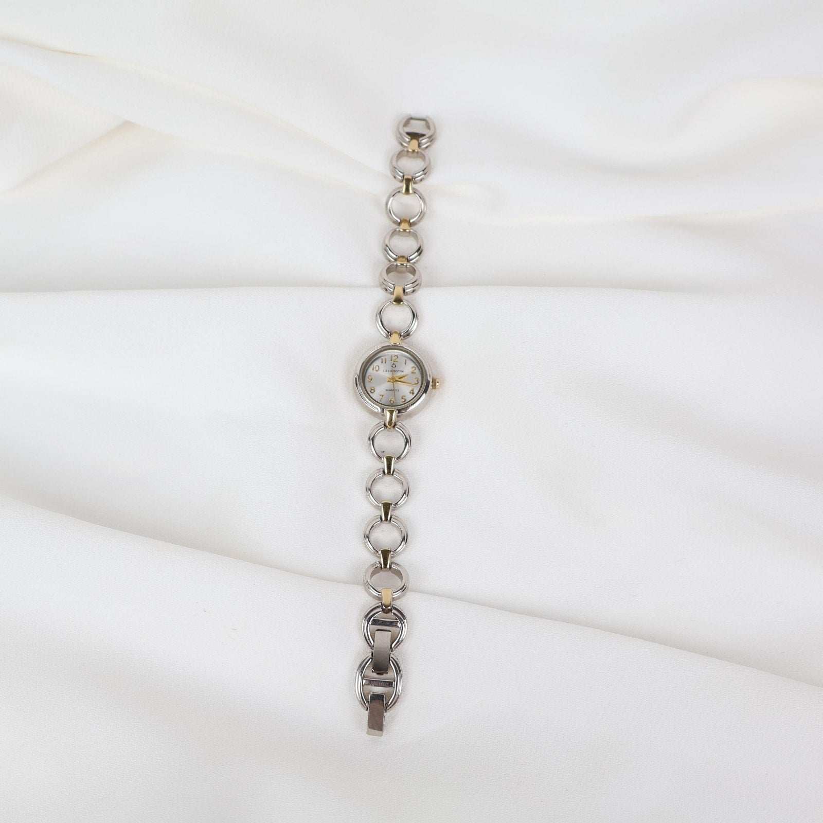 Vintage Two Tone Liz Claiborne Watch with a Round Face and Chain Look