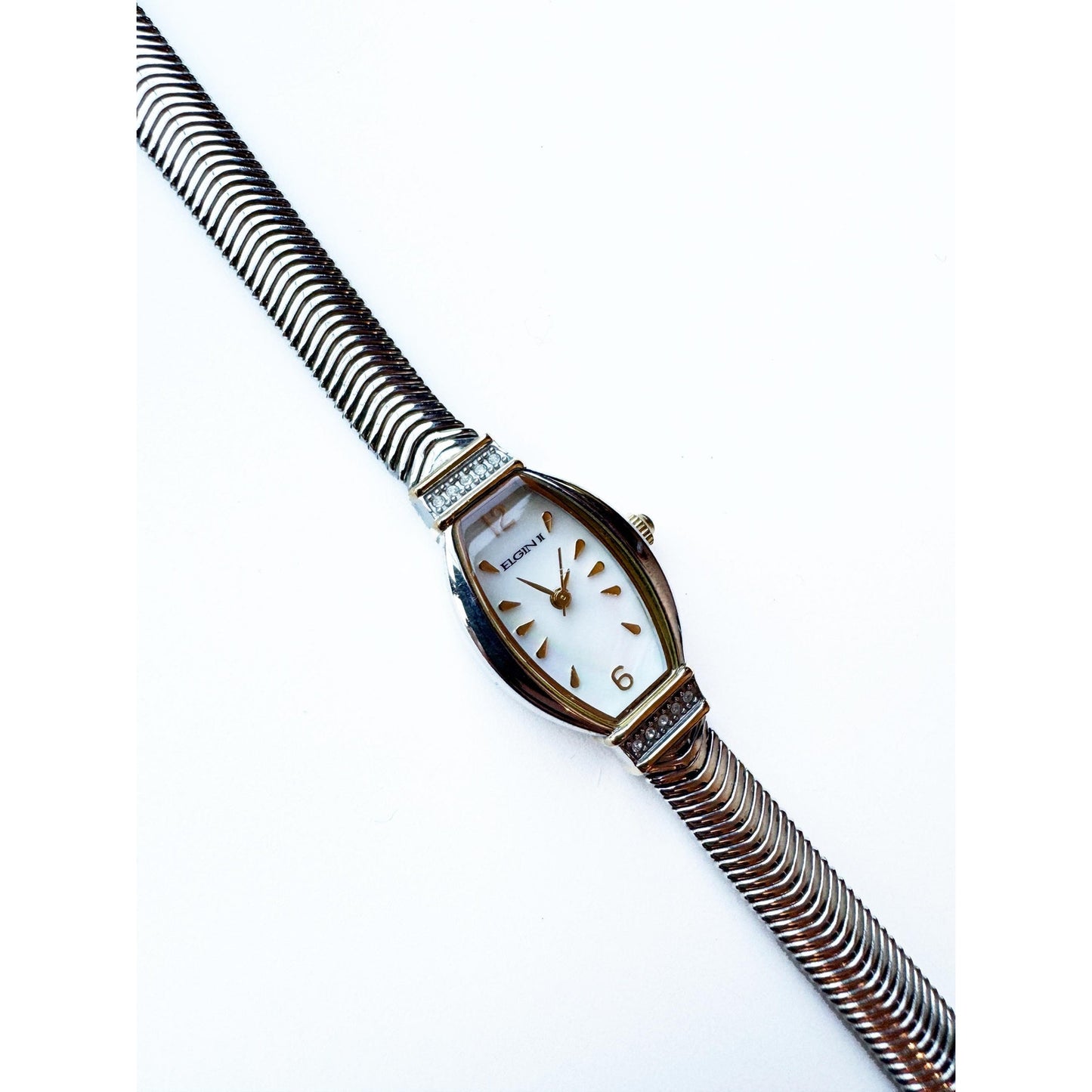 Vintage Small Two Tone Watch with Oval Face | Elgin