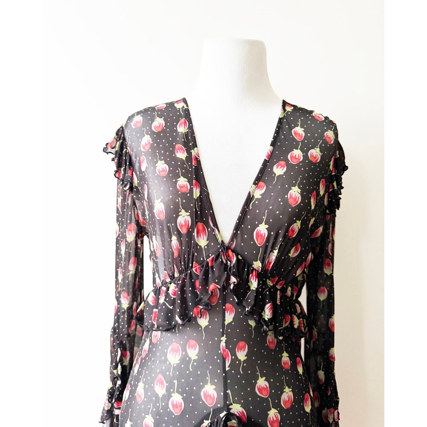 Y2k ANNA SUI Long Sleeve Mesh Floral Dress | Size 8