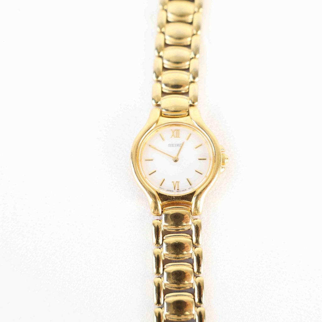 Vintage Seiko Round Face Watch – Gold Tone Bracelet (Working Battery)
