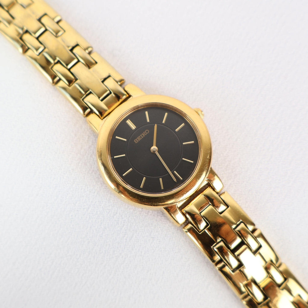 Stunning Vintage Gold Seiko Watch With a Black Round Face