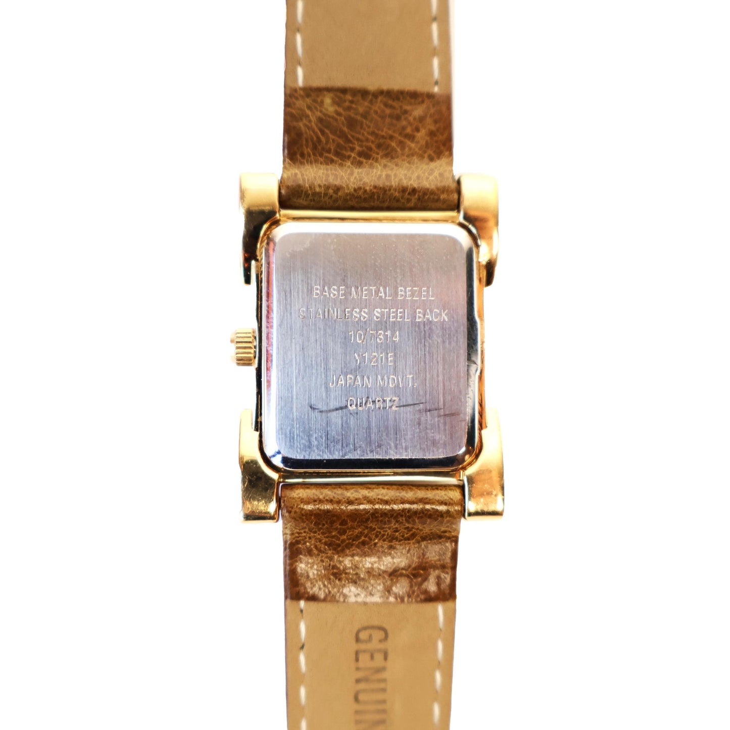 Vintage Gold Tone White Square Face Watch with Leather Band | ANNE KLEIN