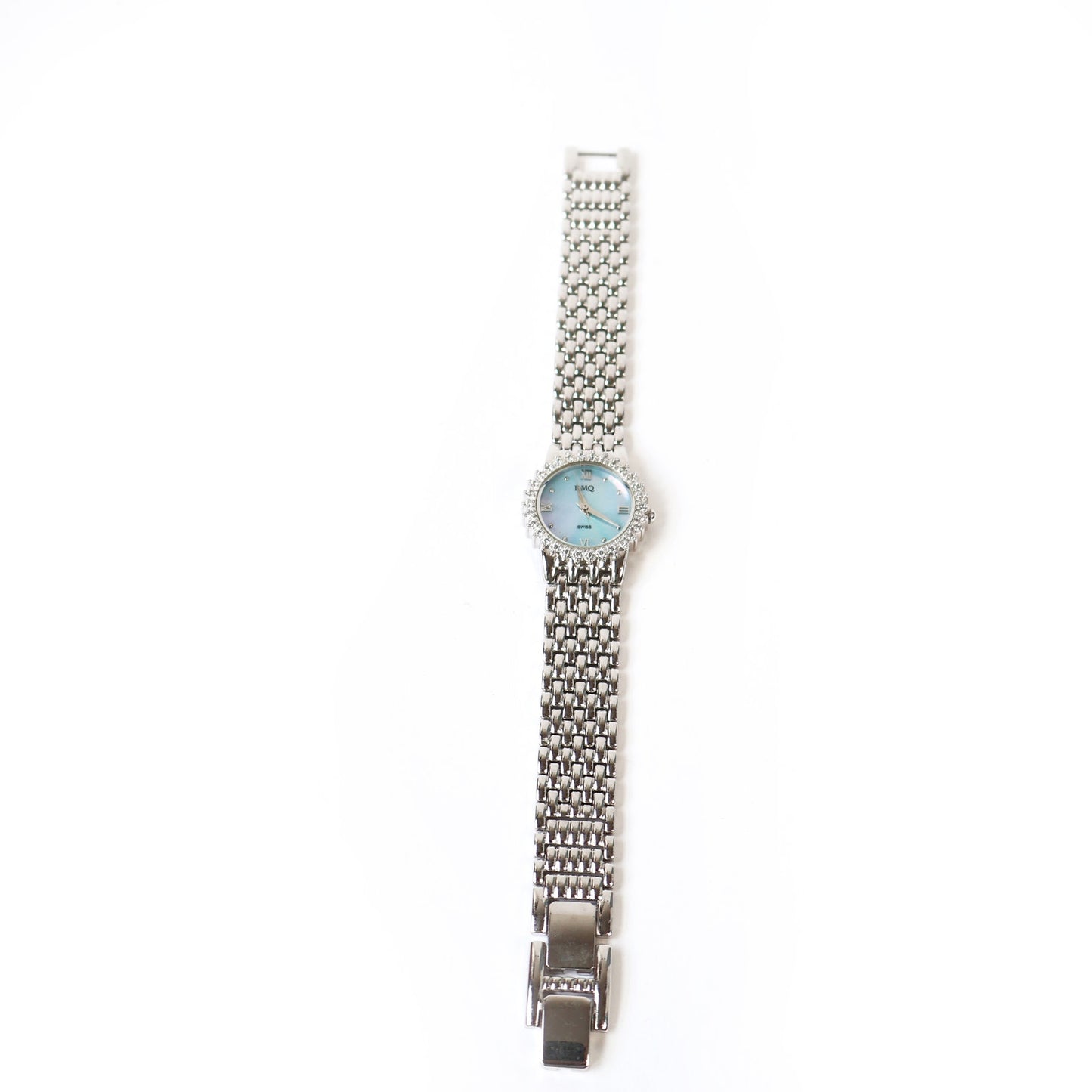 Vintage Silver Watch with Light Blue Round Face | DMQ