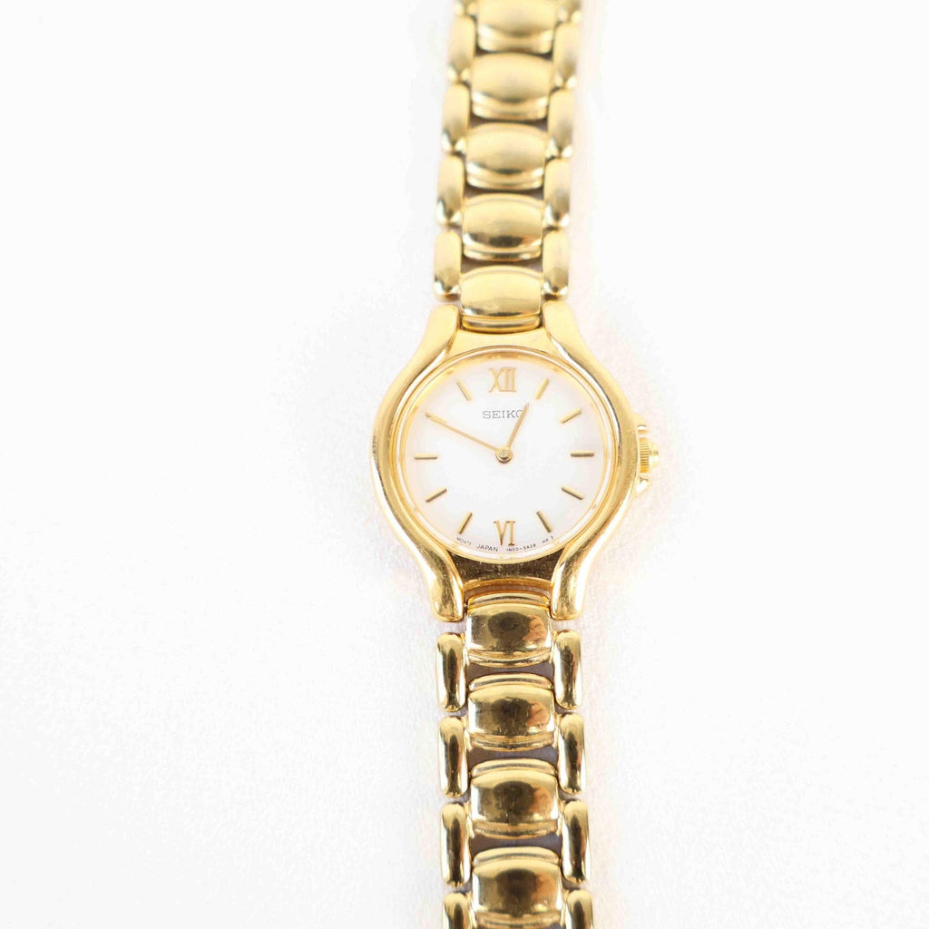 Vintage Seiko Round Face Watch – Gold Tone Bracelet (Working Battery)