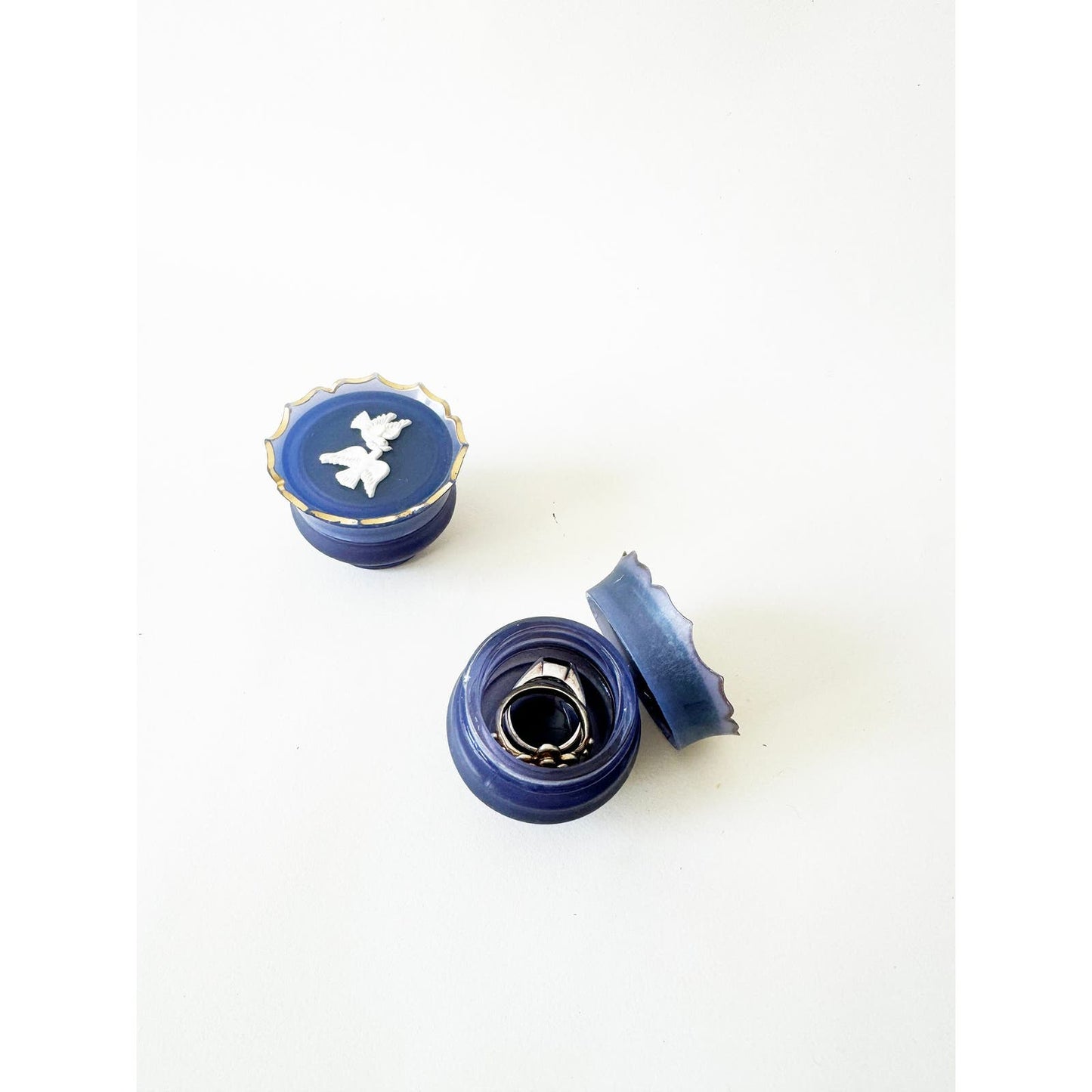 Vintage Empty Mini Trinket Box in Blue