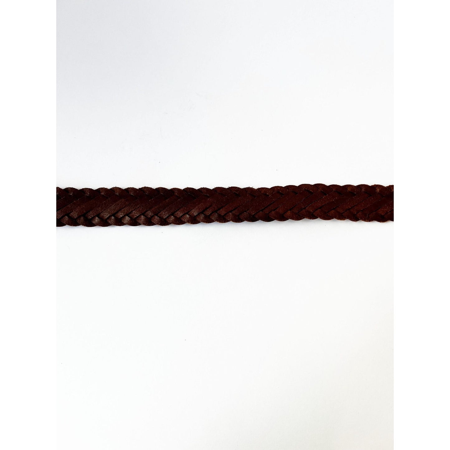 Vintage Brown Genuine Leather Woven Belt with Gold Buckle